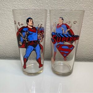 2 Superman Vintage 1975 Glass Pepsi Series